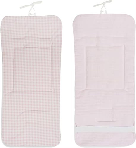 Danielstore Colchoneta Silla Paseo Universal | 80x39cm, 100% algodón | Reversible, transpirable, adaptable, fácil de colocar | Comodidad y protección para bebé (Vichy rosa)