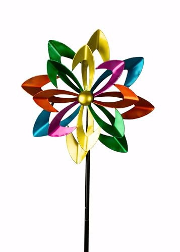 Windrad Windspiel Mehrfarbig aus Metall als Gartenstecker Höhe 180 cm Durchmesser 46 cm
