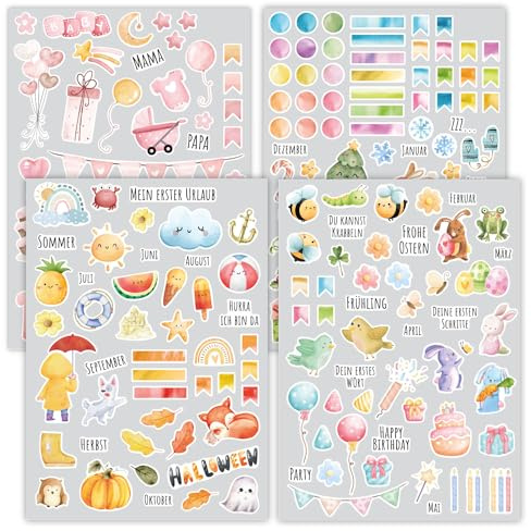 younikat Aufkleber-Set 200 Stk. Baby Kinder rosa - dv1420 | permanent haftend, Basteln Scrapbooking Fotoalbum Geschenke DIY, vergilbungsfrei