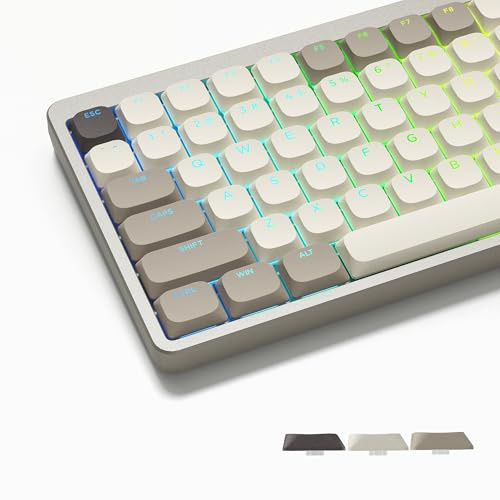 Womier Low Profile Keycaps - Shine Through 60 65 75 100 Percent PBT Keycaps, Full Size for Cherry Gateron MX Switches Mechanical Keyboard - Khaki Grey