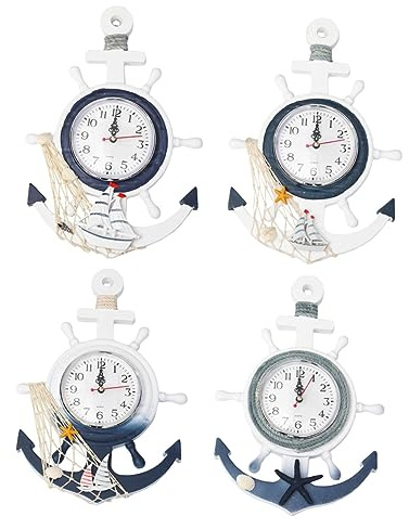 CORHAD Reloj De Pared Decorativo Ancla De Barco Estilo Mediterráneo Diseño Creativo De Timón y Ancla Reloj Colgante para Hogar y Oficina Decoración Náutica Original