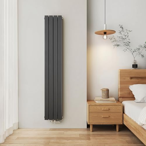 EMKE Design Heizkörper Schmal Hoch, 1800x304 mm Vertikal Flachheizkörper mit Mittelanschluss, Doppellagig Anthrazit Paneelheizkörper Wandheizkörper für Bad, Flur& Wohnzimmer, 1082W