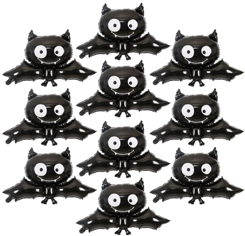 Halloween Deko Fledermaus Folienballon,10 Aufblasbar Fledermaus Deko,3D Fledermäuse Luftballons Schwarz Geeignet für Tages, Faschings, Weihnachts und Halloween Dekorationen