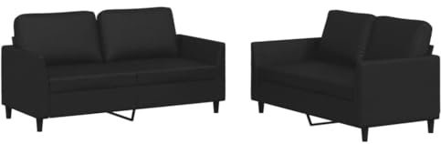 HETFTJN Recamiere Wohnzimmer Couch Bigsofa Camping Sofa - 2-TLG. Sofagarnitur mit Kissen Schwarz Kunstleder für Schlafzimmer Relaxationsraum Büro Sitzzimmer