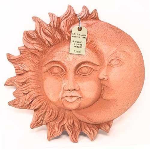 Toocook Sole in terracotta artigianale da parete per arredo e decorazione casa (Sole e Luna 33 cm)