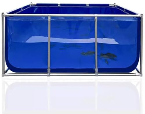 Fischteich aus PVC-Segeltuch mit Stahlrahmen, Faltbarer Wasserspeichertank, Aquarium-Poolteich mit transparentem Sichtfenster und Ablassventil für Teiche, Fischtanks, Koi (Farbe: Blau, Größe