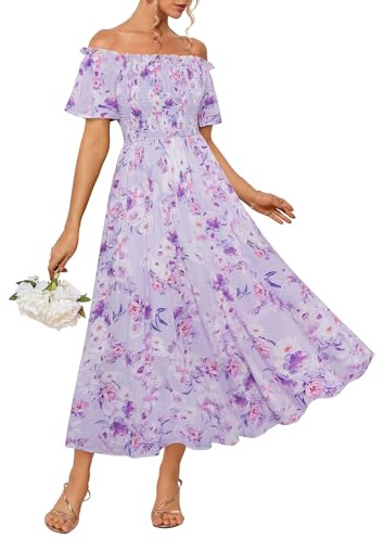 GRACE KARIN Robe Longue Femme de Plage Été Robe Floral Elegant de Soirée Demoiselle d'honneur Floral-Violet XL