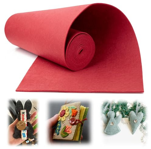 Mbsomnus Filz Meterware 30 cm×300 cm×3 mm Filzmatte Rot | Filzstoff Meterware, Filzrolle, Polyester, Filzmatten zum Zuschneiden, DIY, Bastelfilz, Filzunterlage, Patchwork Nähen