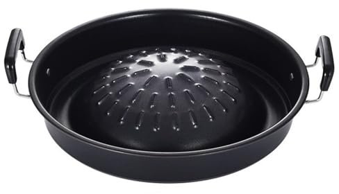 ZGFHLI Thai-Korean Grill Pan Grill Attachment, Stainless Steel Griddle Stove Top Non-Stick Camping Grill Pan Round Grill Pan for Grilling at Home,Black