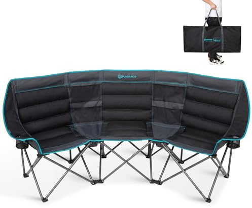 FUNDANGO Chaises de Camping triples pour Adultes, Chaise Pliante incurvée à 3 Places avec Sac Isotherme, canapé de Camp surdimensionné, rembourré, capacité de Poids de 408,7 kg pour extérieur
