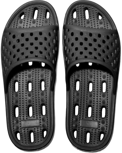 WOTTE Pantoufles de bain antidérapantes pour homme et femme - Séchage rapide - Unisexe - Tailles 36-44, Noir , 43 EU Large