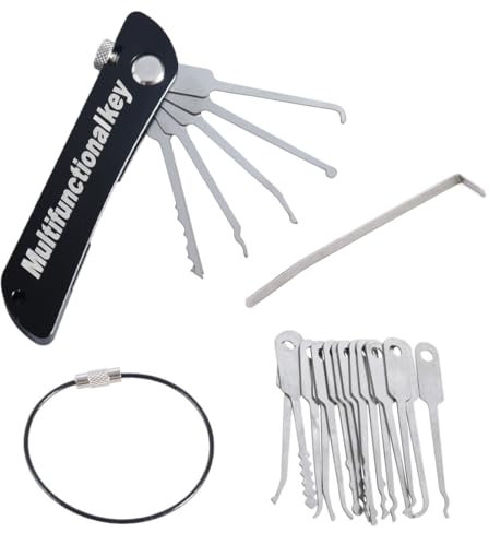 JAWUZ Lockpicking set Chiave universale per serrature Grimaldelli Professionali per imparare ad aprire lucchetti per Allenamento grimaldello automatico kit estrazione chiavi rotte（Nero）