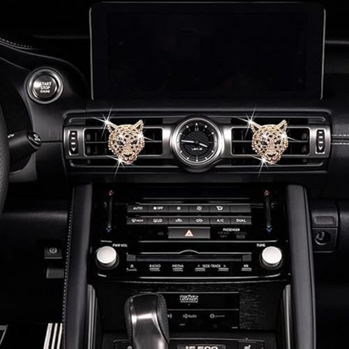 2 x goldene glitzernde Leoparden-Lüftungs-Clips, Kristall-Leoparden-Lufterfrischer, Lüftungs-Clips, Auto-Diffusor, Strass-Leoparden-Auto-Dekoration, Auto-Innendekoration, glitzerndes Autozubehör