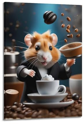 qiyan Animal Poster Hamster in A Suit Making Coffee Poster Canvas Decorative Painting Wall Art Works 08x12inch(20x30cm)