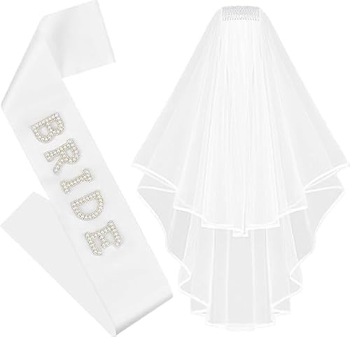 LQTSLFM Accessoires für Bride to Be,Brautschleier,Braut Schärpe, Schleier,Bride to Be Schärpe Schleier Set, Frauen Junggesellinnenabschied Set für Braut, Bachelorette Party