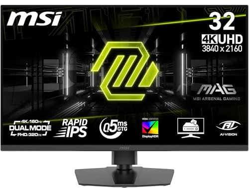 MSI MAG 322URDF E16 Monitor Gaming 32 4K UHD 3840x2160 Rapid IPS 0,5ms DisplayHDR 400 Protezione Occhi AI Vision Dual-Mode HDMI 2.1 DP 1.4a Supporto Regolabile Inclinazione/Altezza - Nero