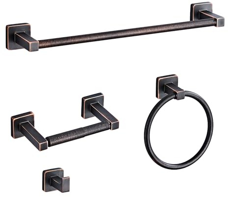 Bathroom Hardware Set 4 Pieces,Oil Rubbed Bronze Towel Bar Set Stainless Steel Wall Mounted, Includes 16In Hand Towel Bar, Towel Ring, Robe Towel Hooks,Toilet Paper Holder, Bathroom Towel Rack Set