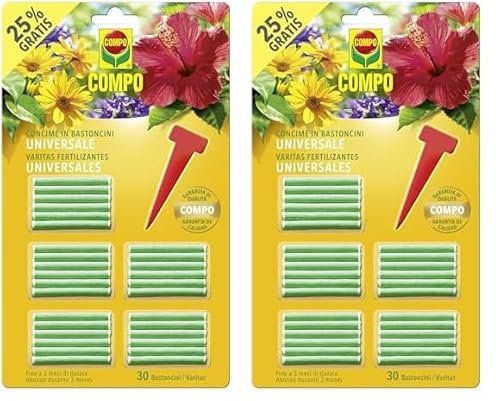 COMPO Concime in Bastoncini Universale, A Lenta Cessione, Nutrimento Completo per Tutte Le Piante in Vaso da Appartamento, Balcone o Giardino, 30 Bastoncini (Confezione da 2)