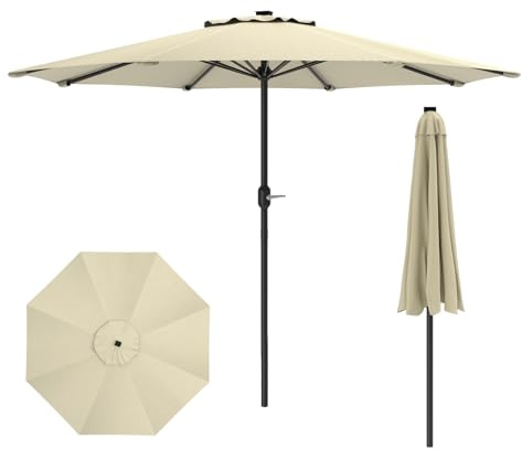 Sonnenschirm 300cm mit Kurbel, Aluminium Terrassenschirm knickbar, Balkon Marktschirm Großer, Strandschirm ohne Ständer mit Tragetasche, UV Schutz, beidseitig um 30° knickbar für Terrasse, Pool, Beige
