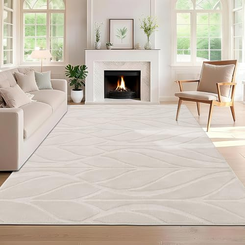 SHACOS Alfombra Grande Beige 200x290cm Pelo Corto Moderna Alfombra Antideslizante Pie de Cama Dormitorio Alfombra Bohemia Habitación Suave Alfombra Decorativa para Sala de Estar