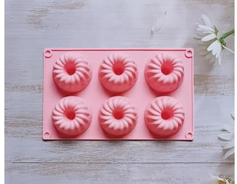 Luxvara 2 Pezzi Savarin Stampi Silicone Dolci, Mini Gugelhupfform Stampo, Stampi in Silicone Antiaderenti 6 Cavità, Griglie Stampo per Torte per Ciambella Biscotti Muffin Cioccolato (Rosa)