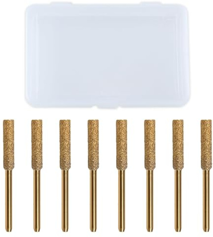 LEONTOOL 8 pezzi ad alta durezza diamante motosega affilatrice punta 5/32 4mm titanio placcato mola lima strumento di lucidatura con 1/8 asta mola mola per motosega legno gioielli pietra, oro