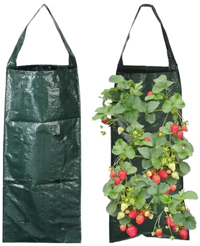 fKiZanthene Pflanzsäcke zum Aufhängen, 60 x 25 cm, Grün, für Balkon, Garten, Gewächshaus, 2 Stück