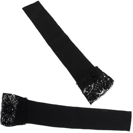 Beaupretty Fingerlösa långa armvärmare för kvinnor av spets svarta stickade handskar med tumhål fashionabla vinterarmvärmare för kvinnor