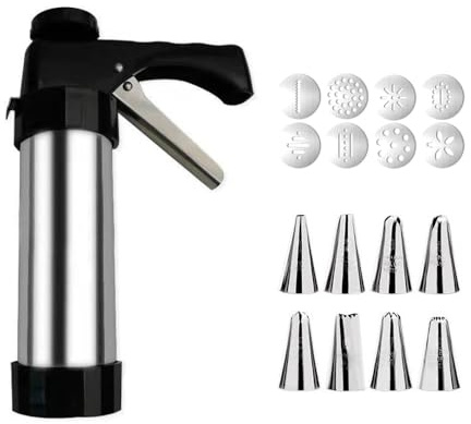 Stainless Steel Cookie Biscuit Press, Biscuit Maker Set with 8 Nozzles and 8 Cookie Stencils, Cookie Press Gun for Baking Enthusiasts