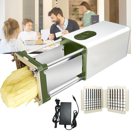 Elektrisch Pommesschneider, Kartoffelschneider, Pommes, Pommes Schneider GeräT, Potato Cutter, Ausgestattet Mit 1/2 Zoll Und 3/8 Zoll Klingen, Geeignet FüR Kartoffeln, Karotten, Gurken Usw Silver