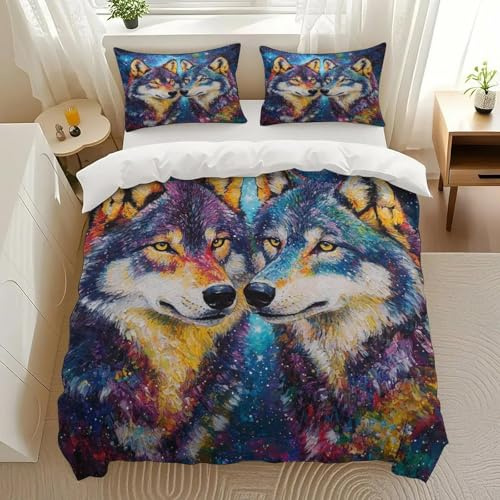 Pfofrlofafa Wolf Duo Bedding Comforter Sets Bedding Set 3 Pieces (1 Duvet Cover 2 Pillowcases) with Zipper Closure Lightweight