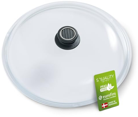 Squality Topfdeckel 32 cm | Pfannendeckel aus Pyrex | Glasdeckel aus gehärtetem Glas | Hergestellt in Dänemark | Pfannen Deckel ofenfest bis 260 °C | Topf Deckel Spülmaschinen geeignet