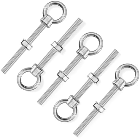 Fegtrtyoa Paquete de 5 Pernos de Ojo de 3/8 Pulgada X 4 Pulgada de, Pernos de Extensión Soldados de Acero Inoxidable, Accesorios de Suspensión para Cestas Oscilantes.