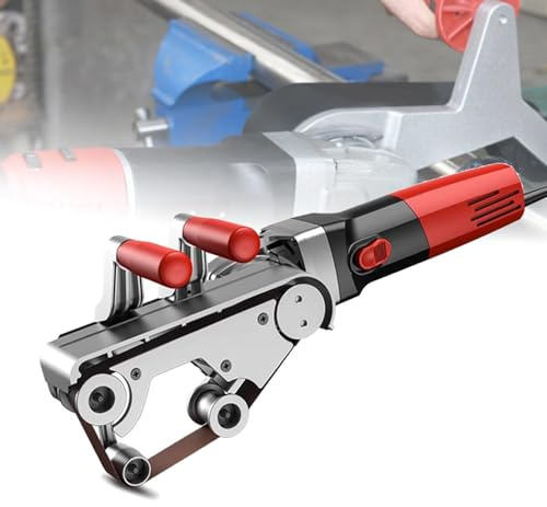 Levigatrice a nastro professionale per tubi, levigatrice per lucidatura tubi da 1100 W con 6 velocità variabili, adatta per lucidare vari materiali di tubi circolari, lavorazione del legno 4Roller