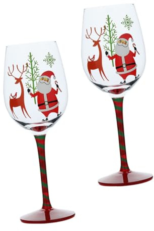 ERINGOGO Calici Di Cristallo Natalizi Stelo, Bicchieri Da Vino Di Natale Decorati Babbo Natale e Albero, Set Da 2 Per Feste e Bomboniere
