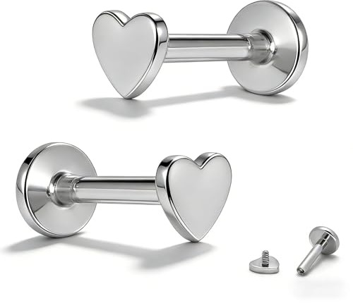 Xvbhaq Titan hjärtörhängen rund platt rygg – öronpiercing för kvinnor män flickor, allergivänliga hälsolappar medicinska örhängen för Helix Tragus, sömn, 1.2×6mm, Titan, Ingen ädelsten