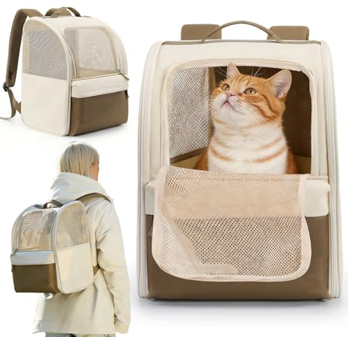 Hund- och kattryggsäck upp till 10 kg, transportväska för katter och hundar, Oxford 600D, stålram, stålram, vikbar, för små djur 2–8 kg (30 x 27 x 41,5 cm)