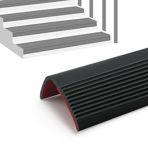 10 Meter Stair Anti Slip Nosing, Self-Adhesive Vinyl Edge Trim Protector, Flexible PVC Rubber Edge Trim for Stairs & Flooring, Waterproof & Wear-Resistant (25mm Width, Black)
