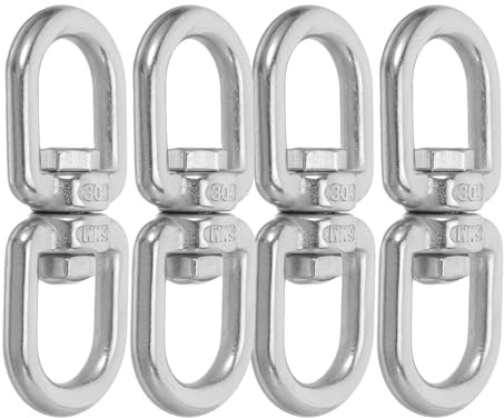 Mikinona Ganchos Giratorios de Acero Inoxidable 304 M6 Juego de 4 Piezas Doble Ojo para Columpios Hamacas y Sillas Colgantes Rotación 360° Accesorios Resistentes para Uso Exterior