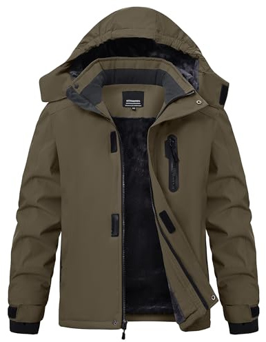 Buyboxs Boys Winter Jackets Fleece Lined Zipper Pockets Warm Waterproof Snowboard Coat for Kids Hardshell Ski Jacket with Hood Green M (8-9)