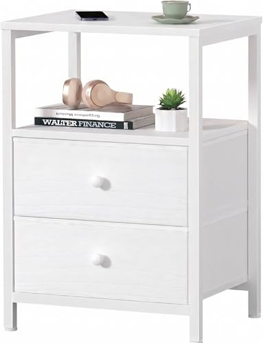 Lufeiya Nachttisch Weiß mit 2 Schubladen Moderner Nachtschrank Schmal für Schlafzimmer Wohnzimmer Kleiner Beistelltisch Holz