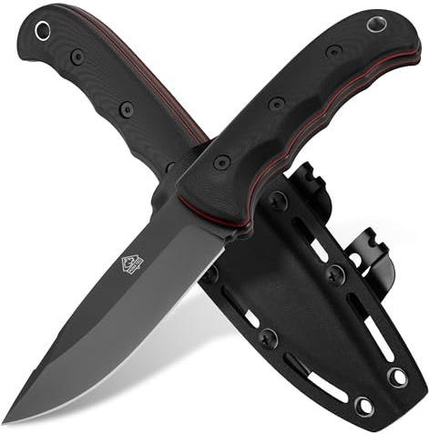 PUMA TEC – Survival D2 Knife – Black-Blade – Feststehendes Full-Tang-Outdoormesser – D2-Stahl (60 HRC) mit edlem Satin-Finish & G10-Griff – inkl. passender Kydex-Scheide mit Steel-Clips