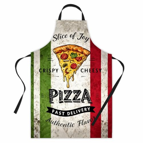 PBAHAUP Pizza Schürze, Lustige Küchenschürze Herren im Italien Design, Pizzabäcker Kostüm Grillschürze für Männer und Frauen