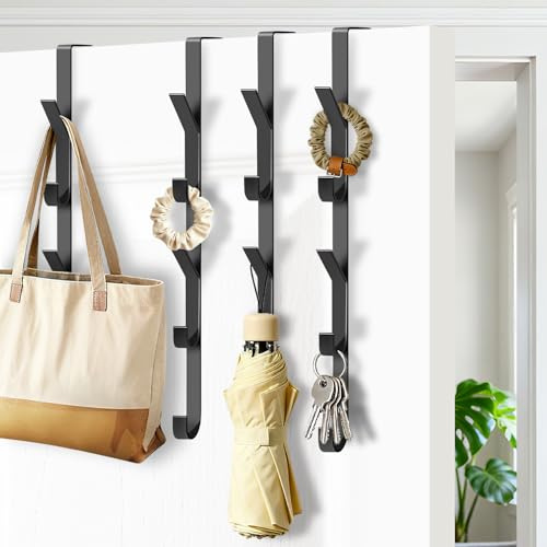 Cptoion 4 Stück Türhaken Set Metall Türhakenleiste 29,7 Cm Schwarz | Robustes Metall Design Mit 5 Ebenen Türhaken Für Textilien, Platzsparender Vertikaler Türhänger For Bad Und Schlafzimmer
