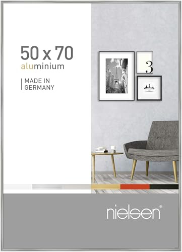 nielsen Aluminium Bilderrahmen Pixel, 50 x 70 cm, Silber | Aluminium Posterrahmen im Hoch- & Querformat zum Aufhängen Silber glänzend Echtglas