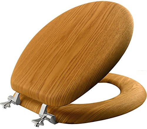 Mayfair Natural Oak Veneer Toilet Seat with Chrome Hinges, Round, Wood