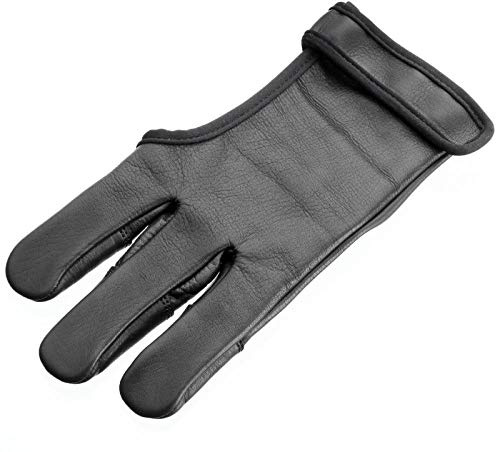 elToro Archery Schießhandschuh Panther XL für Rechtshand aus weichem Leder, doppelt verstärkte Fingerkuppen, Klettverschluss am Handgelenk, schwarz, Bogensport Zubehör