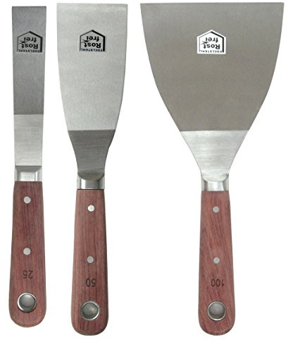 Malerspachtel Set 25mm 50mm 100 mm Edelstahl rostfrei Stielspachtel, Blatt und Griff aus einem Stk., 3-Fach vernietet, festes Blatt, Gipsspachtel Spachtel Schaber Malerwerkzeug