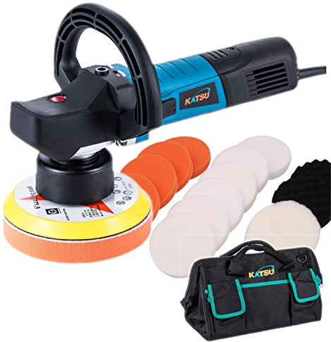 KATSU Dual Action Car Polisher, 850W 150mm Random Orbital Polisher, Electric Buffer Polishing Waxing Machine, 6 Variable Speeds, Car Detailing Kit with Polishing Sponge Set and Tool Bag 100371S