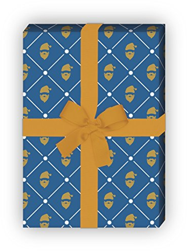 Kartenkaufrausch Grafisches Designer Weihnachtspapier, Geschenkpapier Set zu Weihnachten mit Weihnachtsmann Silhouetten, blau, für tolle Geschenk Verpackung, Designpapier, 4 Bogen, 32 x 48cm